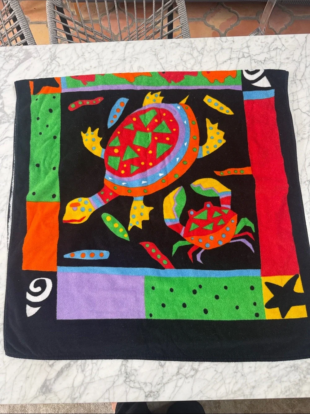 Terri-Torri Colorful Nautical Beach Towel with Sailboat and Sea Motifs NWOT
